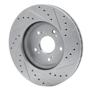 Acura RDX Brake Rotor (1) - Front Left - R1 Concepts - Drilled & Slotted - Silver - `07-`16